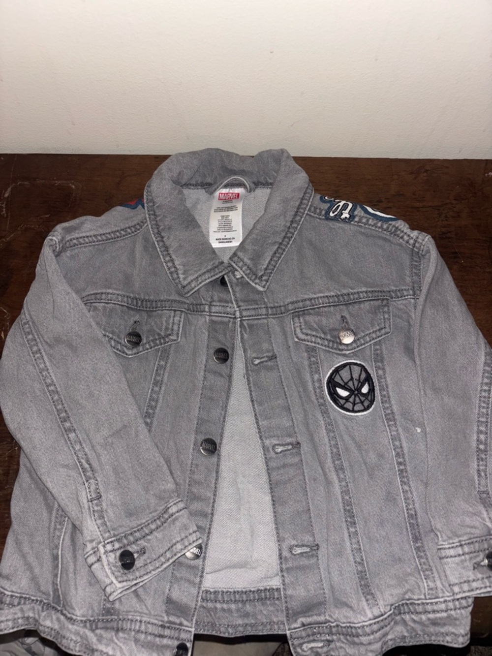 Marvel Gray Denim Jacket with Spider Patch Accents